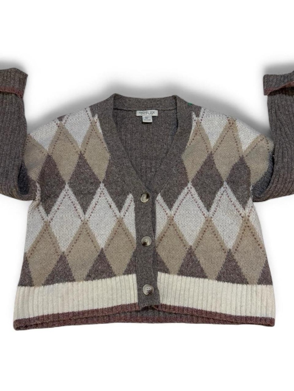 Rachel Zoe Neutral Argyle Sweater